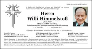 Traueranzeige Willi Himmelstoß