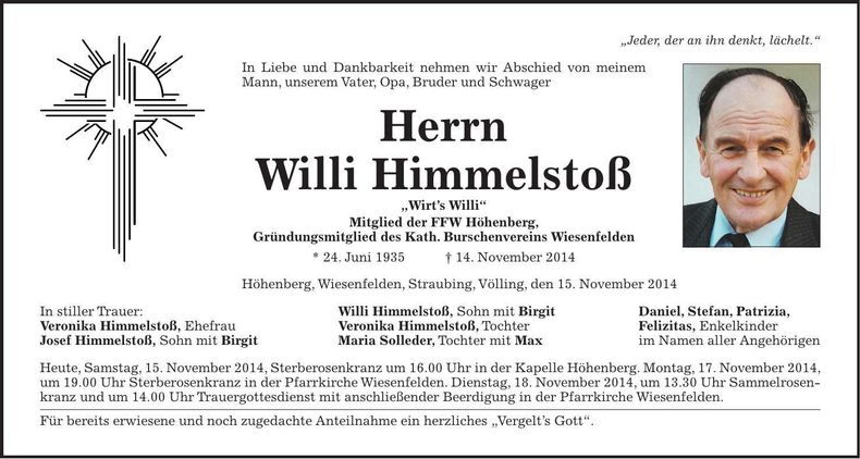 Traueranzeige Willi Himmelstoß