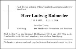 Traueranzeige Ludwig Kolmeder