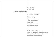 Traueranzeige Claudia Rossdeutscher