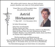 Traueranzeige Astrid Hörhammer