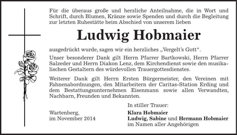Traueranzeige Ludwig Hobmaier