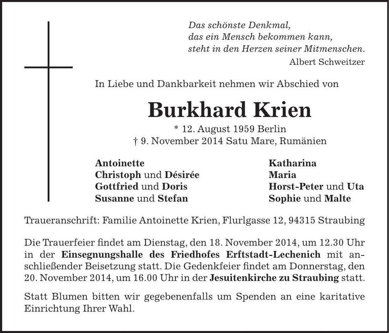 Traueranzeige Burkhard Krien