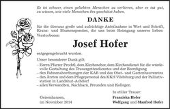 Traueranzeige Josef Hofer