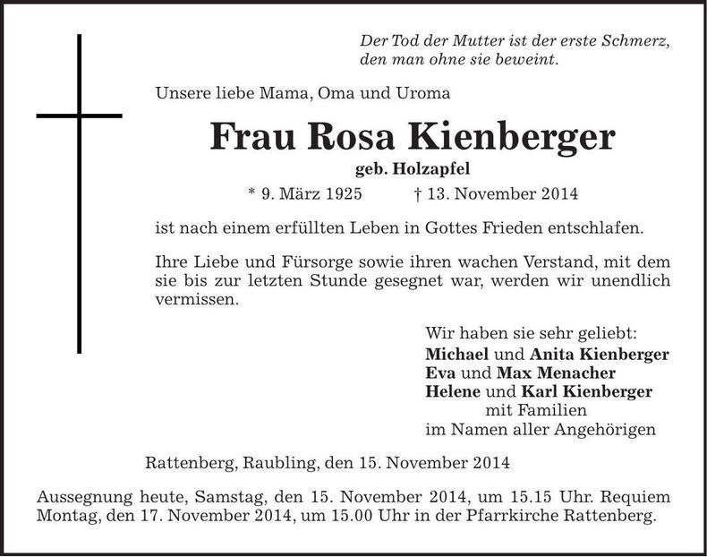 Traueranzeige Rosa Kienberger