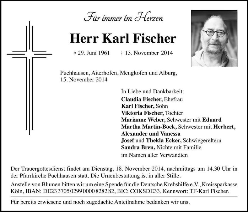 Traueranzeige Karl Fischer