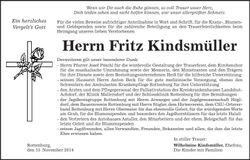 Traueranzeige Fritz Kindsmüller
