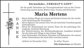 Traueranzeige Maria Mertens