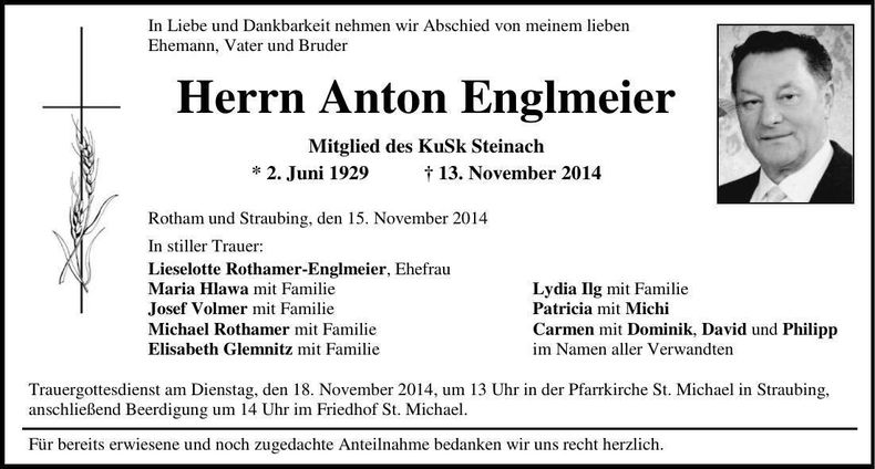 Traueranzeige Anton Englmeier