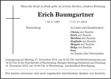 Traueranzeige Erich Baumgartner