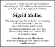 Traueranzeige Sigrid Müller