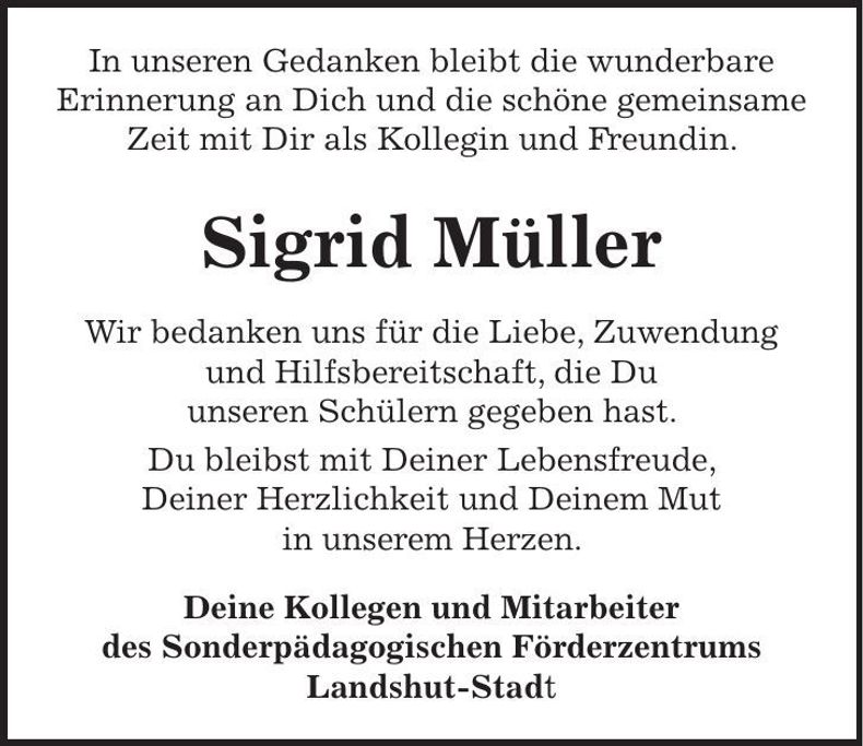 Traueranzeige Sigrid Müller