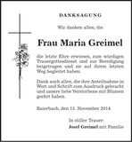 Traueranzeige Maria Greimel
