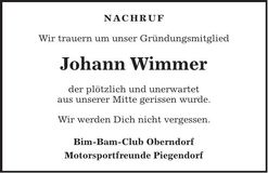 Traueranzeige Johann Wimmer