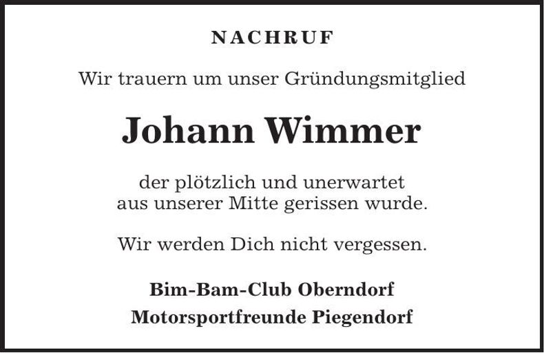 Traueranzeige Johann Wimmer