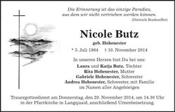 Traueranzeige Nicole Butz
