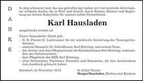 Traueranzeige Karl Hausladen