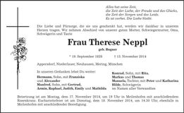 Traueranzeige Therese Neppl