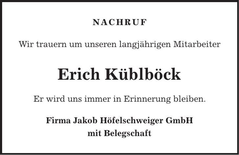 Traueranzeige Erich Küblböck