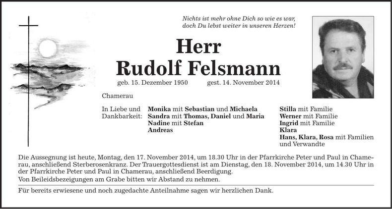 Traueranzeige Rudolf Felsmann