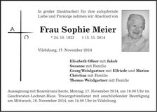 Traueranzeige Sophie Meier