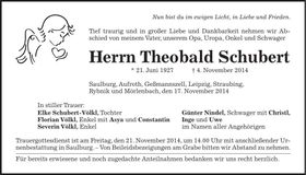 Traueranzeige Theobald Schubert