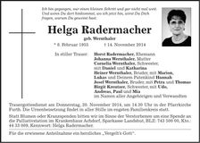 Traueranzeige Helga Radermacher
