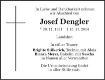 Traueranzeige Josef Dengler