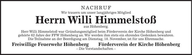 Traueranzeige Willi Himmelstoß