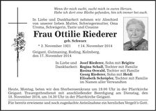 Traueranzeige Ottilie Riederer