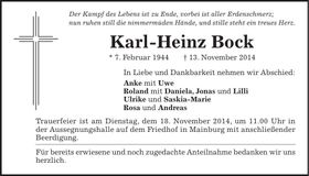Traueranzeige Karl-Heinz Bock