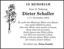Traueranzeige Dieter Schaller