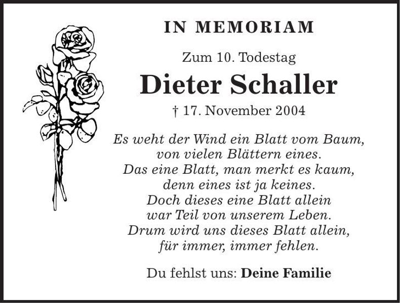 Traueranzeige Dieter Schaller
