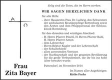 Traueranzeige Zita Bayer