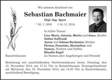 Traueranzeige Sebastian Bachmaier
