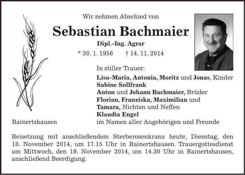 Traueranzeige Sebastian Bachmaier