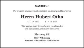 Traueranzeige Hubert Otho