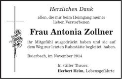 Traueranzeige Antonia Zollner