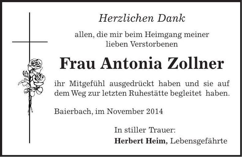 Traueranzeige Antonia Zollner