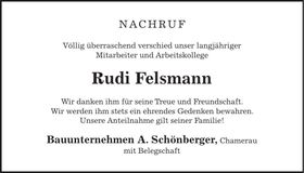 Traueranzeige Rudolf Felsmann