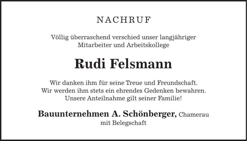 Traueranzeige Rudolf Felsmann