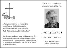 Traueranzeige Fanny Kraus