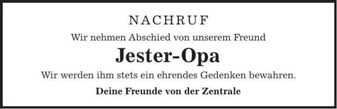 Traueranzeige Manfred Jester