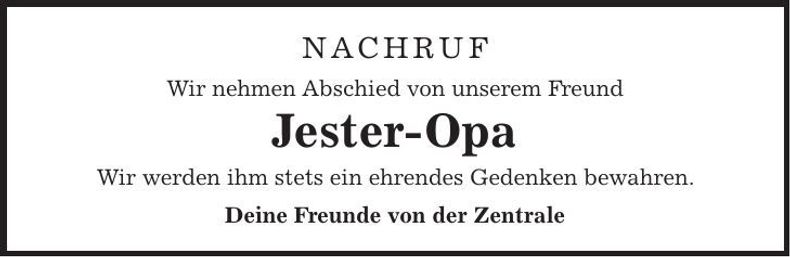 Traueranzeige Manfred Jester