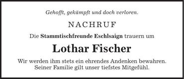 Traueranzeige Lothar Fischer