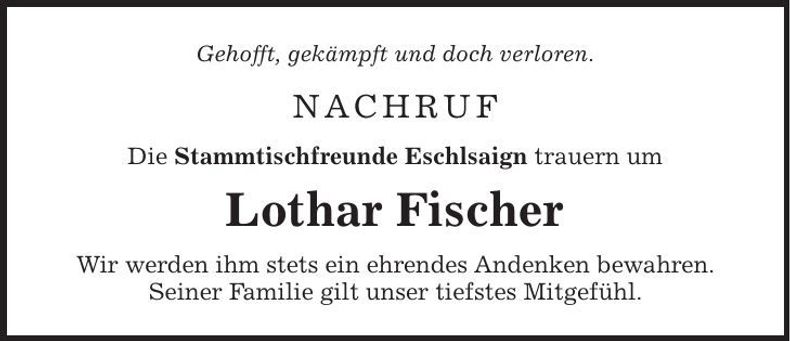 Traueranzeige Lothar Fischer