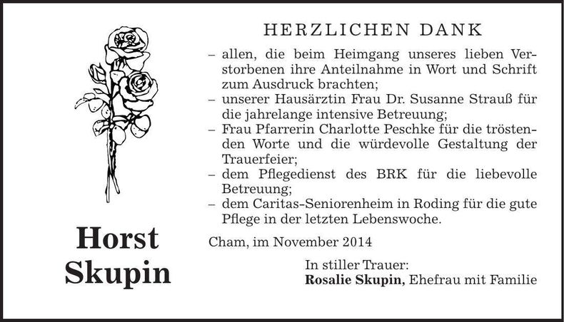 Traueranzeige Horst Skupin