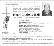 Traueranzeige Ludwig Keil