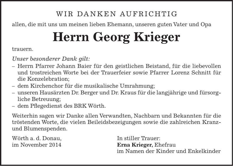 Traueranzeige Georg Krieger