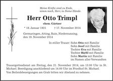 Traueranzeige Otto Trimpl
